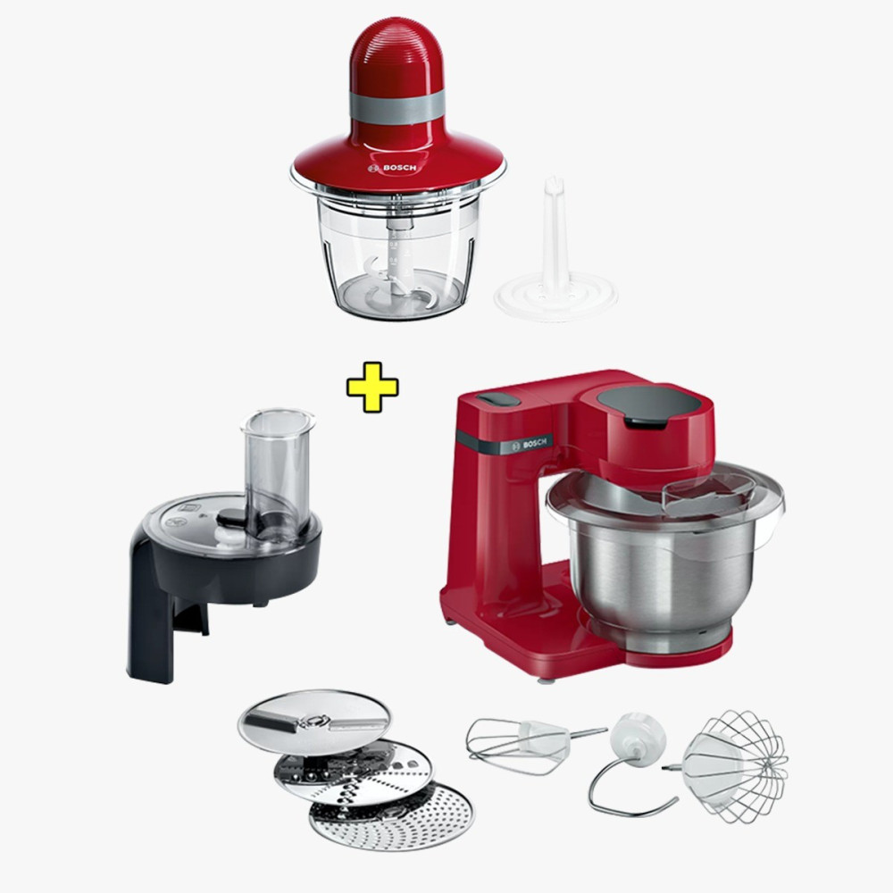 PACK PETRIN BOSCH KITCHEN MACHINE 2700W ROUGE + MINI HACHOIR BOSCH 400W ROUGE