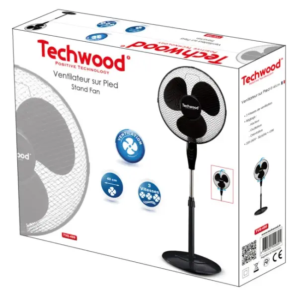 Ventilateur sur Pied Rond 40 cm Noir Techwood TVE-499 – Image 2