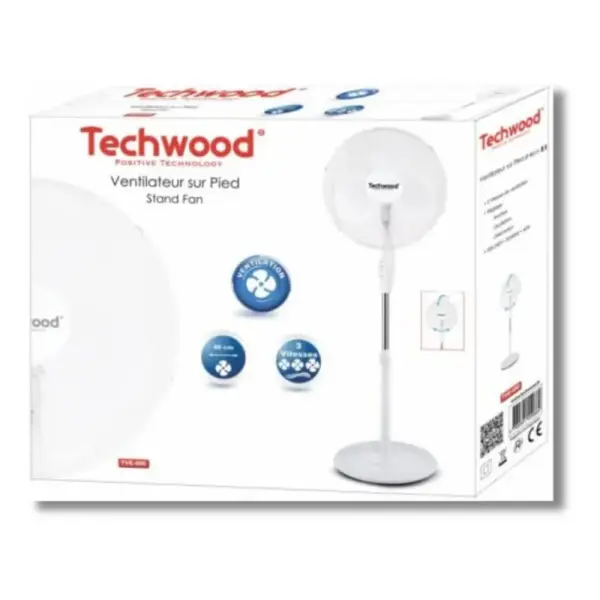 Ventilateur sur Pied Rond 40 cm Blanc Techwood | Oscillant – Image 2